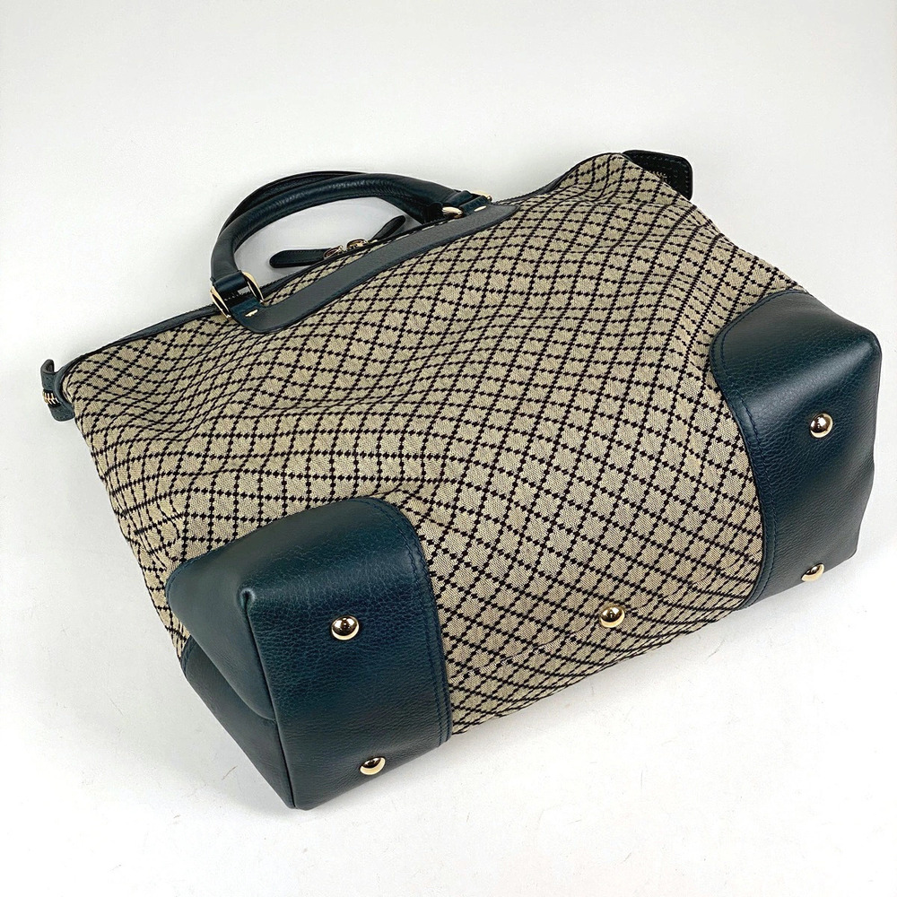 Gucci Green Bag Horsebit Canvas Tote Diamante Handbag Beige